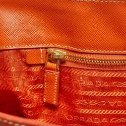 Prada White/Orange Perforated Saffiano Leather Large Gardener's Tote