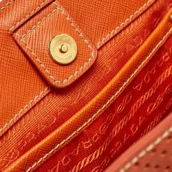 Prada White/Orange Perforated Saffiano Leather Large Gardener's Tote