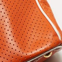 Prada White/Orange Perforated Saffiano Leather Large Gardener's Tote