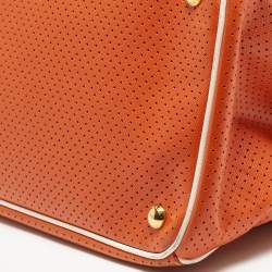 Prada White/Orange Perforated Saffiano Leather Large Gardener's Tote