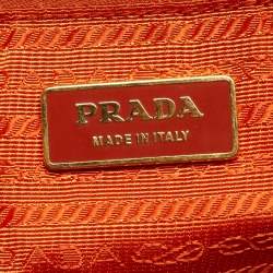 Prada White/Orange Perforated Saffiano Leather Large Gardener's Tote