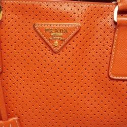 Prada White/Orange Perforated Saffiano Leather Large Gardener's Tote