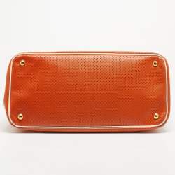Prada White/Orange Perforated Saffiano Leather Large Gardener's Tote