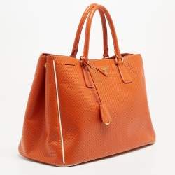Prada White/Orange Perforated Saffiano Leather Large Gardener's Tote