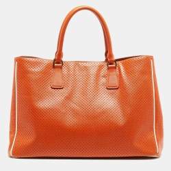 Prada White/Orange Perforated Saffiano Leather Large Gardener's Tote