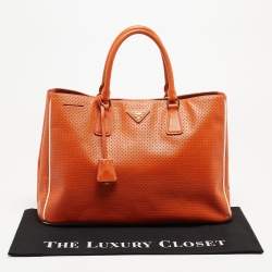 Prada White/Orange Perforated Saffiano Leather Large Gardener's Tote