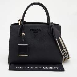Pre Owned Prada Black Saffiano Leather Medium Monochrome Tote