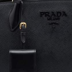 Pre Owned Prada Black Saffiano Leather Medium Monochrome Tote