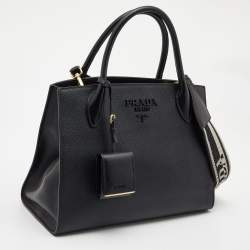 Pre Owned Prada Black Saffiano Leather Medium Monochrome Tote