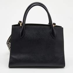 Pre Owned Prada Black Saffiano Leather Medium Monochrome Tote