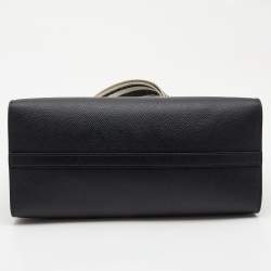 Pre Owned Prada Black Saffiano Leather Medium Monochrome Tote