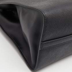 Pre Owned Prada Black Saffiano Leather Medium Monochrome Tote