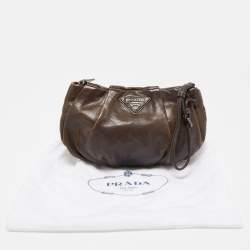 Prada Dark Brown Ruched Leather Wristlet Clutch