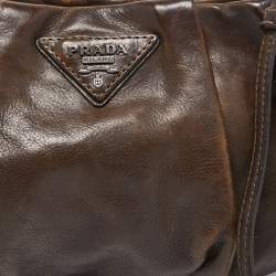 Prada Dark Brown Ruched Leather Wristlet Clutch