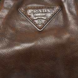 Prada Dark Brown Ruched Leather Wristlet Clutch