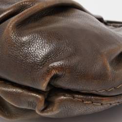 Prada Dark Brown Ruched Leather Wristlet Clutch