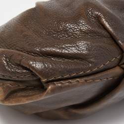 Prada Dark Brown Ruched Leather Wristlet Clutch