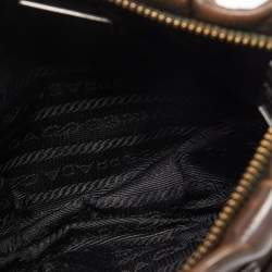 Prada Dark Brown Ruched Leather Wristlet Clutch