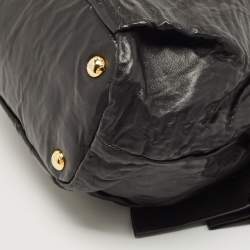 مملوكة مسبقًا Prada Black Antique Leather Bow Tote