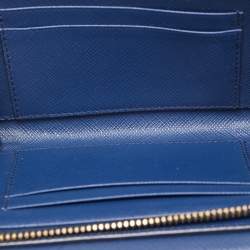 Pre Owned Prada Blue Saffiano Leather Metal Oral Phone Wallet On Chain
