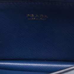 Pre Owned Prada Blue Saffiano Leather Metal Oral Phone Wallet On Chain