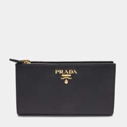 Pre Owned Prada Black Saffiano Metal Leather Middle Zip Wallet