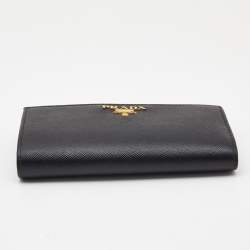 Pre Owned Prada Black Saffiano Metal Leather Middle Zip Wallet