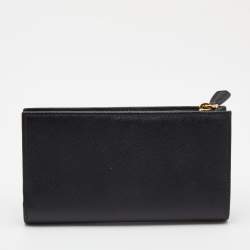 Pre Owned Prada Black Saffiano Metal Leather Middle Zip Wallet