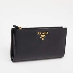 Pre Owned Prada Black Saffiano Metal Leather Middle Zip Wallet