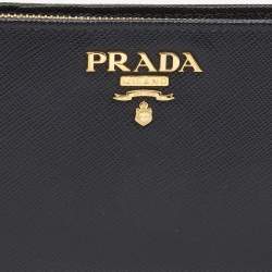 Pre Owned Prada Black Saffiano Metal Leather Middle Zip Wallet