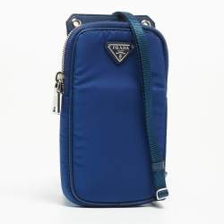 Prada Blue Nylon and Leather Phone Crossbdoy Bag