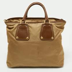 Pre Owned Prada Beige/Tan Nylon and Leather Tote