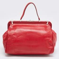 Pre Owned Prada Red Leather Spazzolato Frame Top Handle Bag