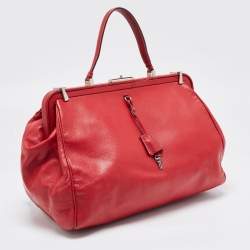 Pre Owned Prada Red Leather Spazzolato Frame Top Handle Bag