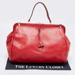 Pre Owned Prada Red Leather Spazzolato Frame Top Handle Bag