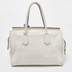 Prada White Vitello Daino Leather Satchel