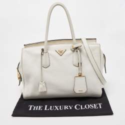 Prada White Vitello Daino Leather Satchel
