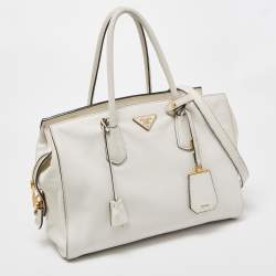 Prada White Vitello Daino Leather Satchel