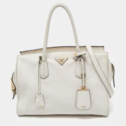 Prada White Vitello Daino Leather Satchel