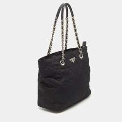 Pre Owned Prada Black Quilted Tessuto Impuntu Chain Tote