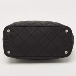 Pre Owned Prada Black Quilted Tessuto Impuntu Chain Tote