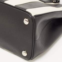 Prada Black/White Saffiano Leather Small Stripe Double Zip Tote