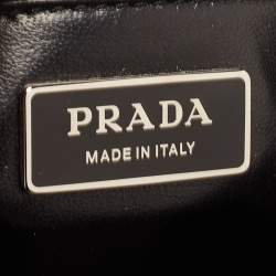 Prada Black/White Saffiano Leather Small Stripe Double Zip Tote