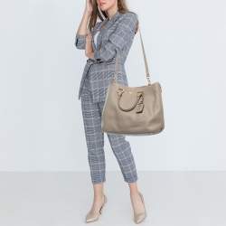 Pre Owned Prada Grey Vitello Daino Leather Side Zip Tote
