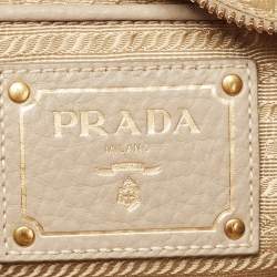 Pre Owned Prada Grey Vitello Daino Leather Side Zip Tote