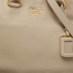 Pre Owned Prada Grey Vitello Daino Leather Side Zip Tote