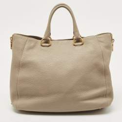 Pre Owned Prada Grey Vitello Daino Leather Side Zip Tote