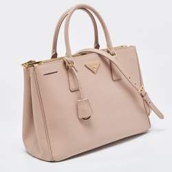 Pre Owned Prada Old Rose Saffiano Lux Leather Medium Double Zip Tote
