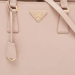 Pre Owned Prada Old Rose Saffiano Lux Leather Medium Double Zip Tote