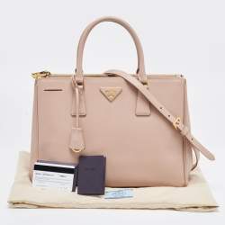 Pre Owned Prada Old Rose Saffiano Lux Leather Medium Double Zip Tote